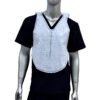 A man wearing a white vest with black dots.