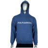 A person wearing a blue hoodie with the word paragon on it.