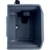 Empty gray plastic collection bin.