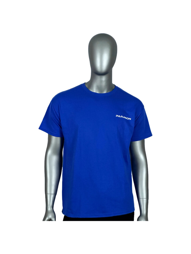 A mannequin wearing a blue t-shirt with the word " redundancy ".