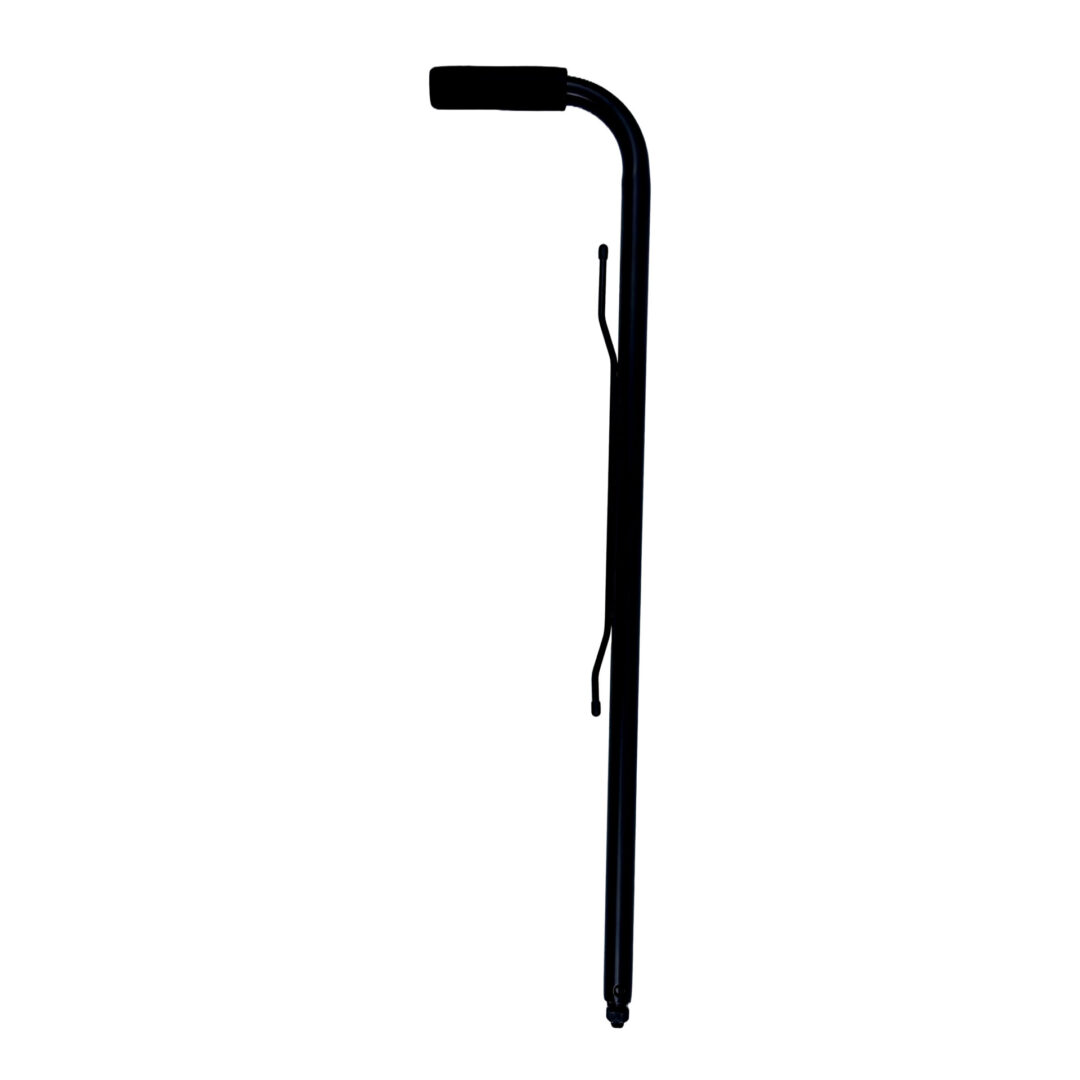 A black metal pole with two hooks attached to it.