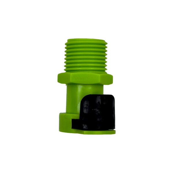 A green plastic pipe with a black cap.
