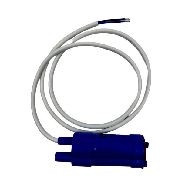 A blue and white cable is connected to an electrical device.