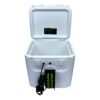 A cooler with an electric cord attached to it.