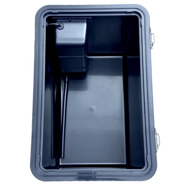 A grey case with a black tray and a black handle.