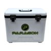 A white cooler with the word paragon on it.