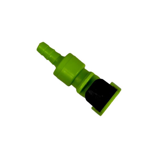 A green piece of plastic with a black end.