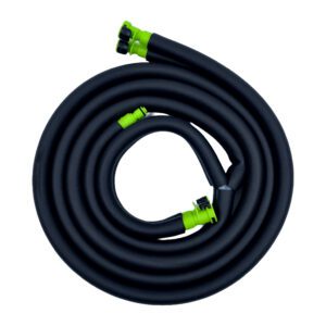 A black hose with yellow ends and a green end.