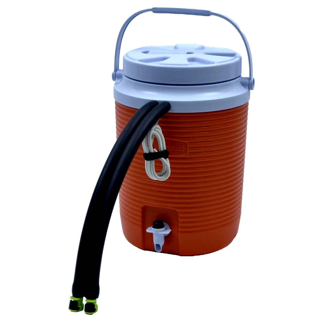 A cooler with a hose attached to it.