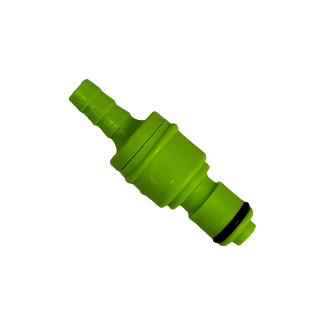 A green plastic pipe with a black cap.
